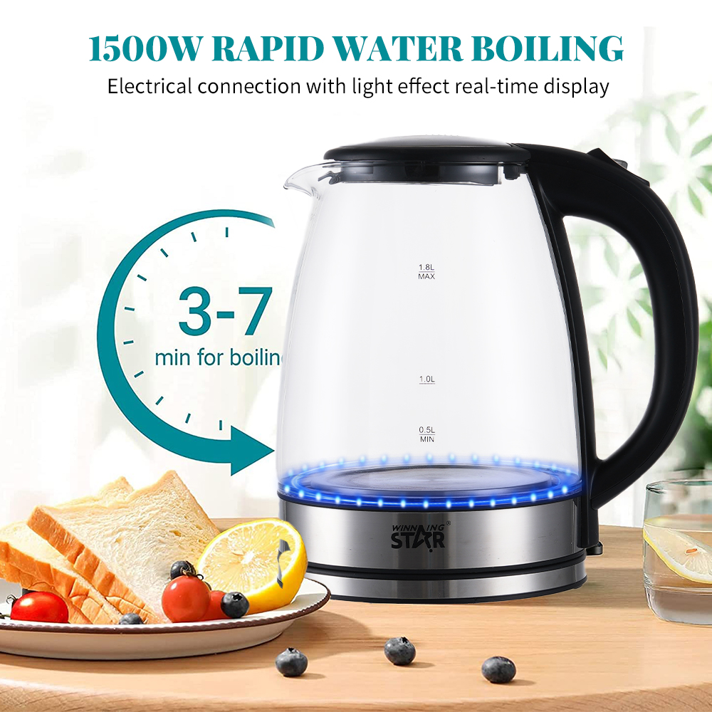 1500W 1.8L Glass & PP Travel Electric Kettle