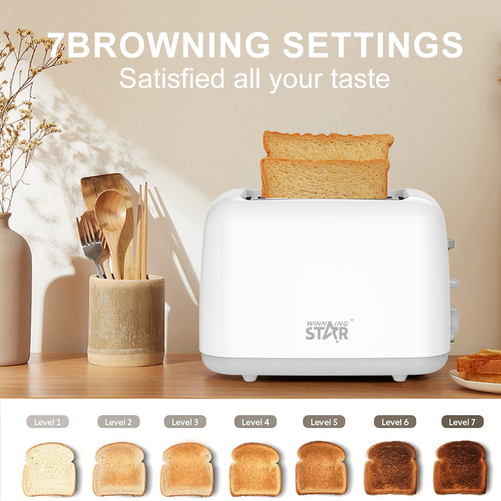 750W 2-Slice White & Stainless Steel Electric Toaster