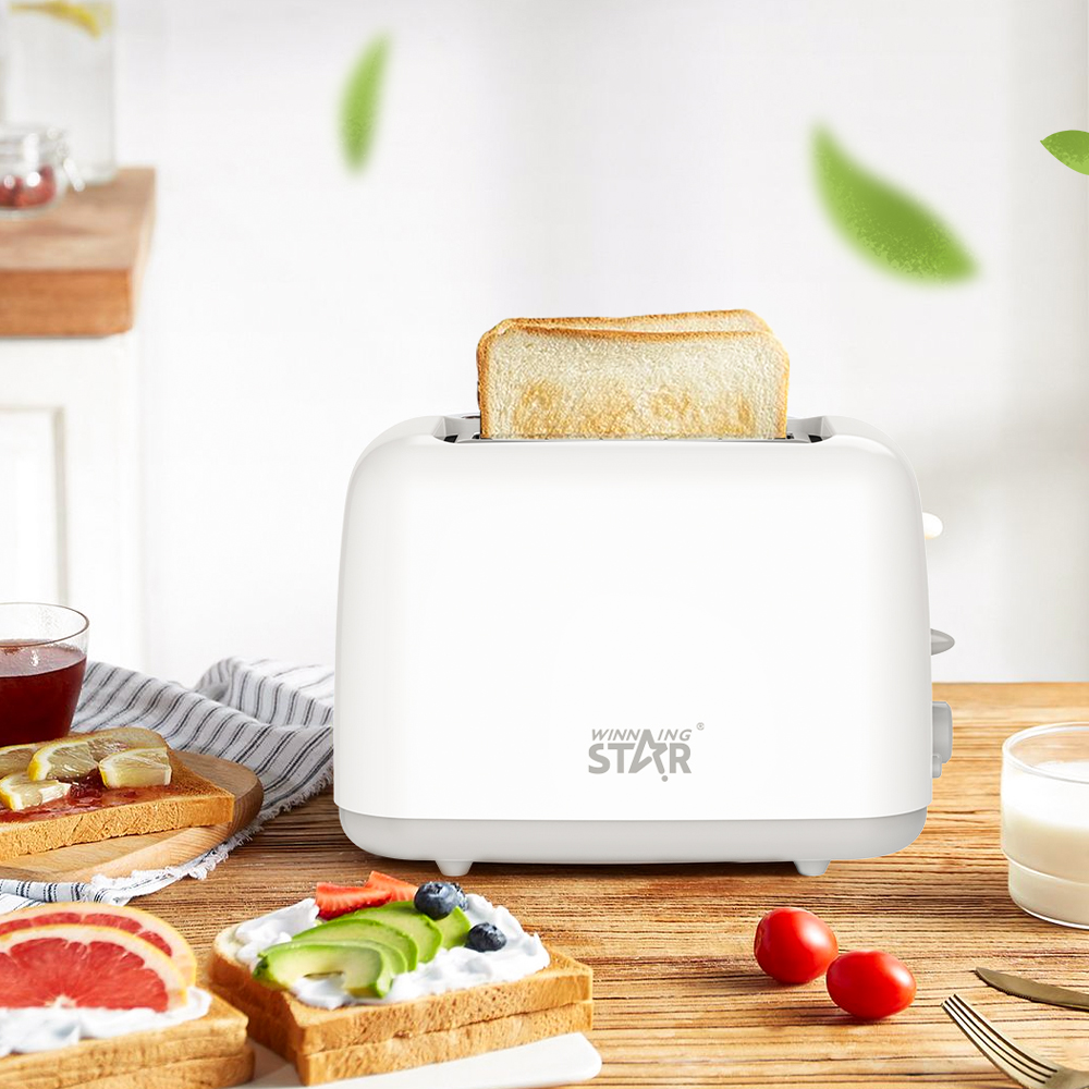 750W 2-Slice White & Stainless Steel Electric Toaster