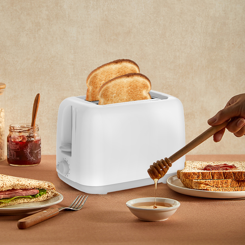 750W 2-Slice White & Stainless Steel Electric Toaster