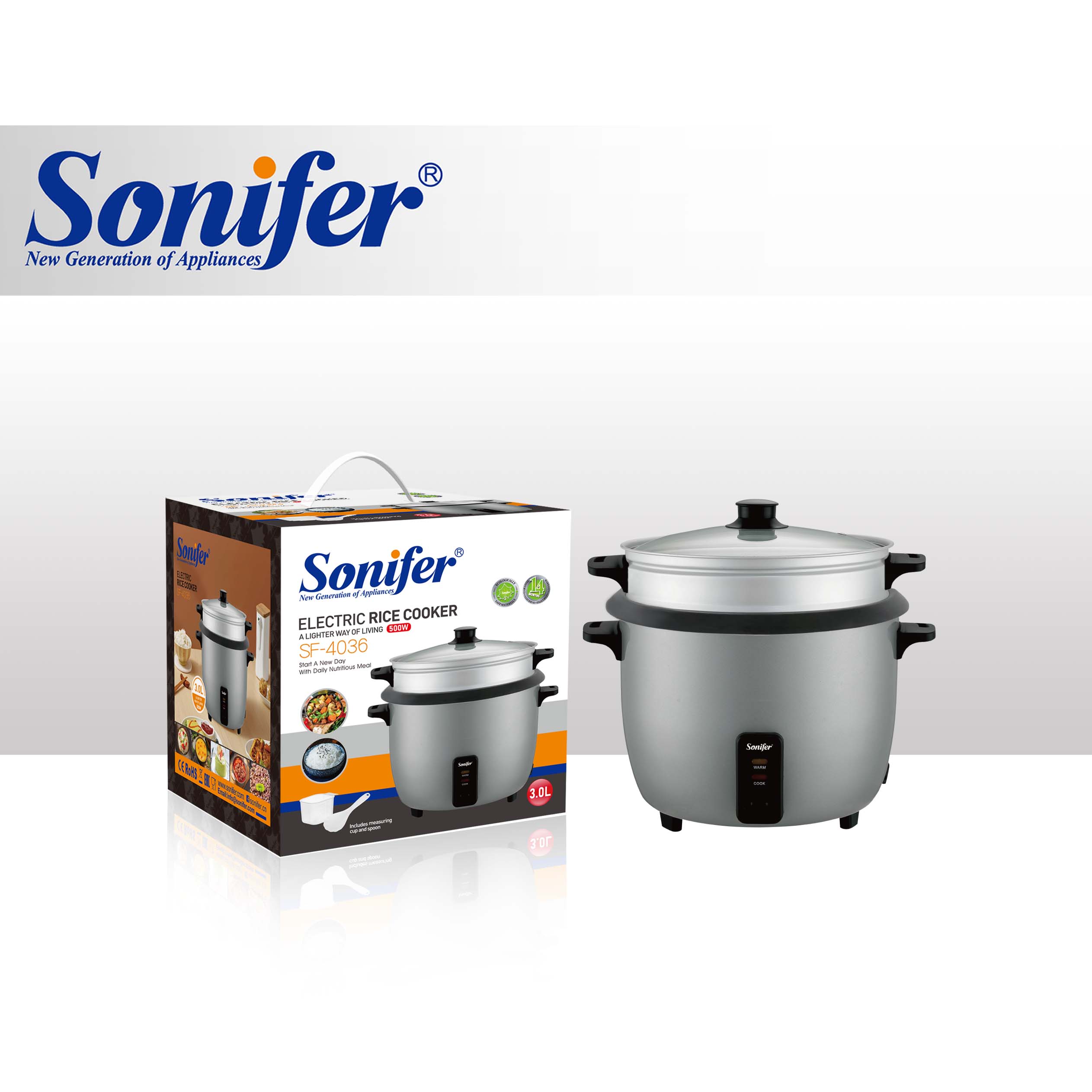 3L 500W Electric Rice Cooker with Steamer