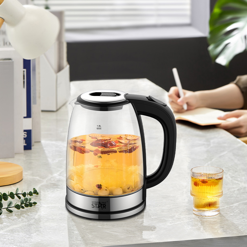 1500W 1.8L Glass & PP Travel Electric Kettle