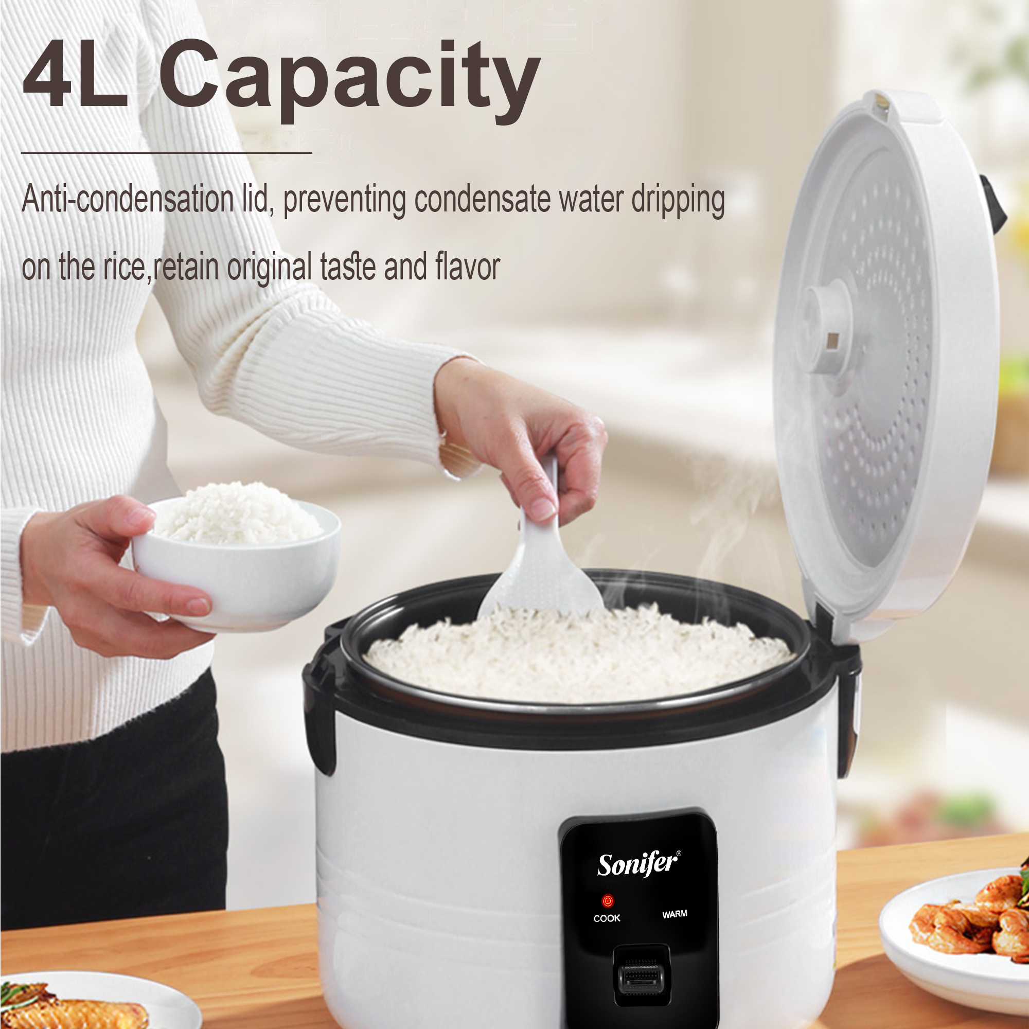 New Kitchen 4L 700W White Electric Rice Cooker with Automatic Switch