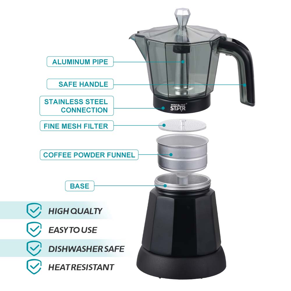 6-Cup Black Electric Espresso Maker