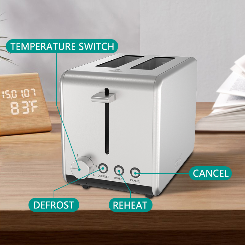 730W-870W 2-Slice Stainless Steel Electric Toaster