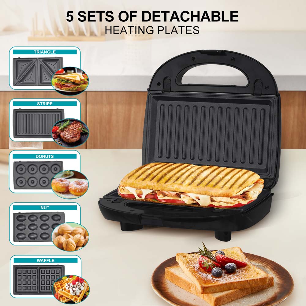 High-Quality 5-in-1 Breakfast Sandwich, Waffle & Donut Maker Set