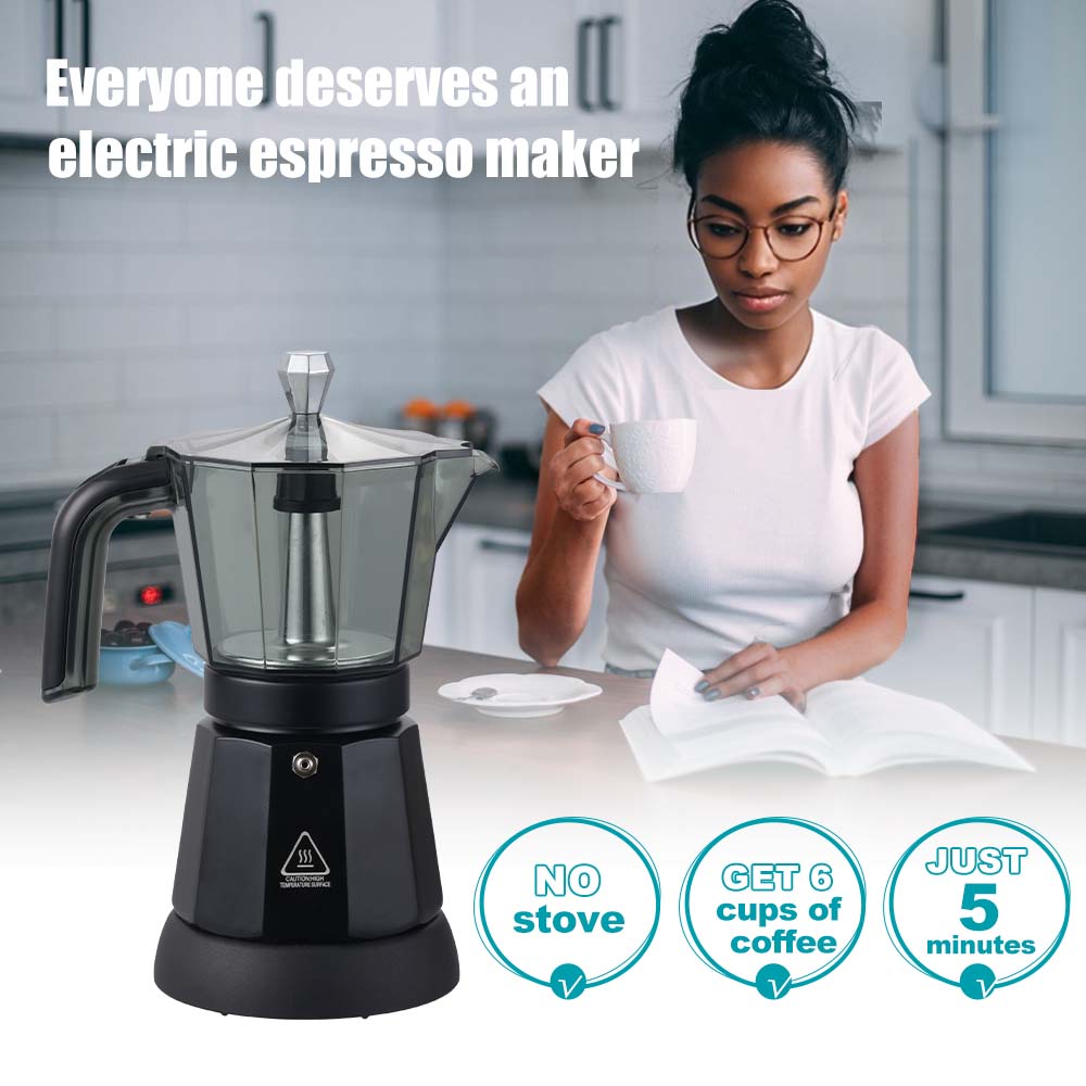 6-Cup Black Electric Espresso Maker