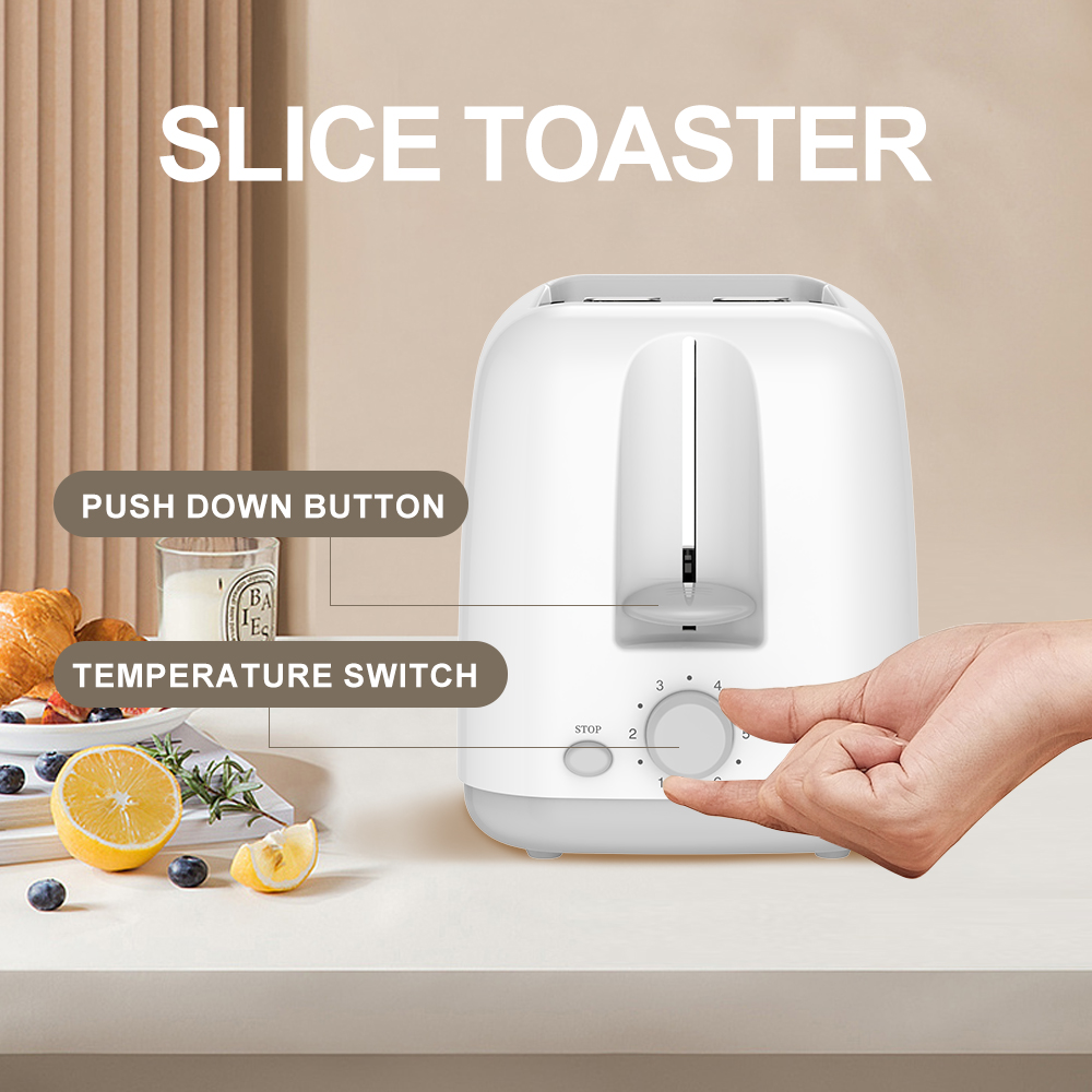 750W 2-Slice White & Stainless Steel Electric Toaster