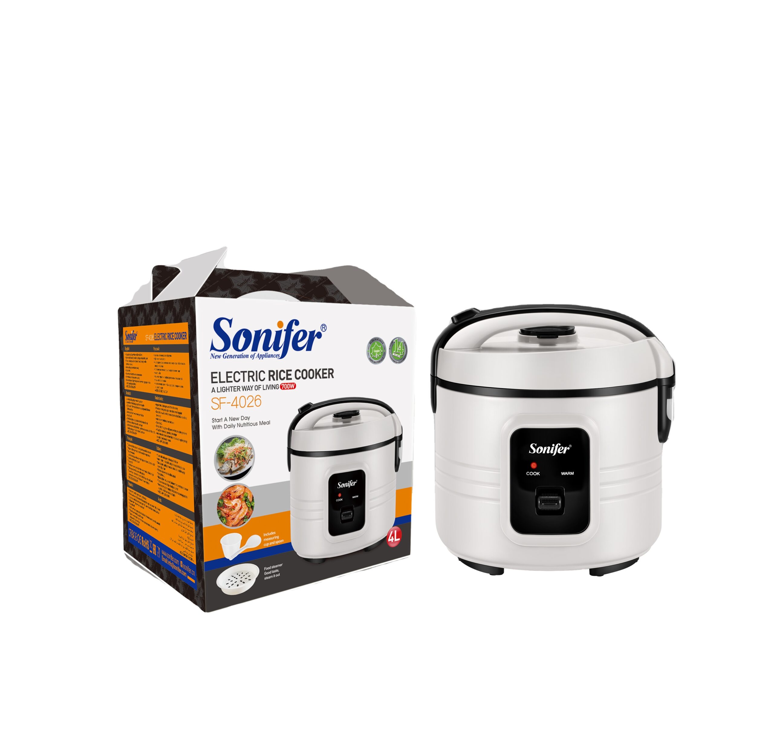 New Kitchen 4L 700W White Electric Rice Cooker with Automatic Switch